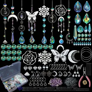 400 DIY Solar Tracker Kit, Hanging Prism Light Catcher Wind Chime with Crystal Rainbow Maker, Christmas Decor Indoor Windows Home Wedding Outdoor Garden