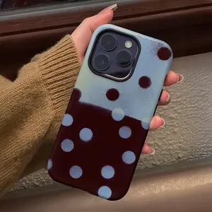 Dark Brown Two-Tone Polka Dot Pattern MagSafe-Ready Magnetic Phone Case , Shockproof Rugged Cover Dual Layer Soft TPU Bumper Hard Shell Design for iPhone 11 12 13 14 15 16 17 Pro Max Plus Air, Heavy-Duty Protection MagSafe Magnetic