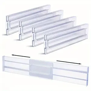 Drawer Dividers Organizers 4 Pack Adjustable 8cm High Expandable from 27.7-52.5cm Kitchen Drawer Organizer Clear Plastic Drawer Storage