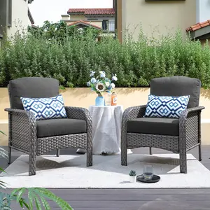 【Summer Vibes】Ovios 2-Piece Outdoor Patio Chairs Set with High-Back Cushions, All-Weather Wicker Rattan Seating for Backyard, Garden, Patio, Porch, Deck, Balcony & Poolside