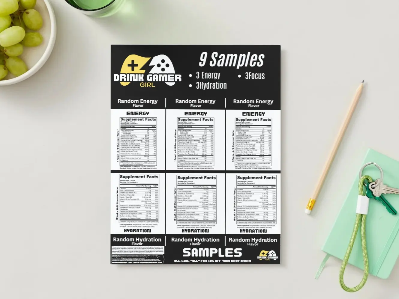 Drink Gamer Girl 9-Pack Sample Kit - Energy, Hydration & Focus Variety Pack - Sugar-Free Gaming Supplement