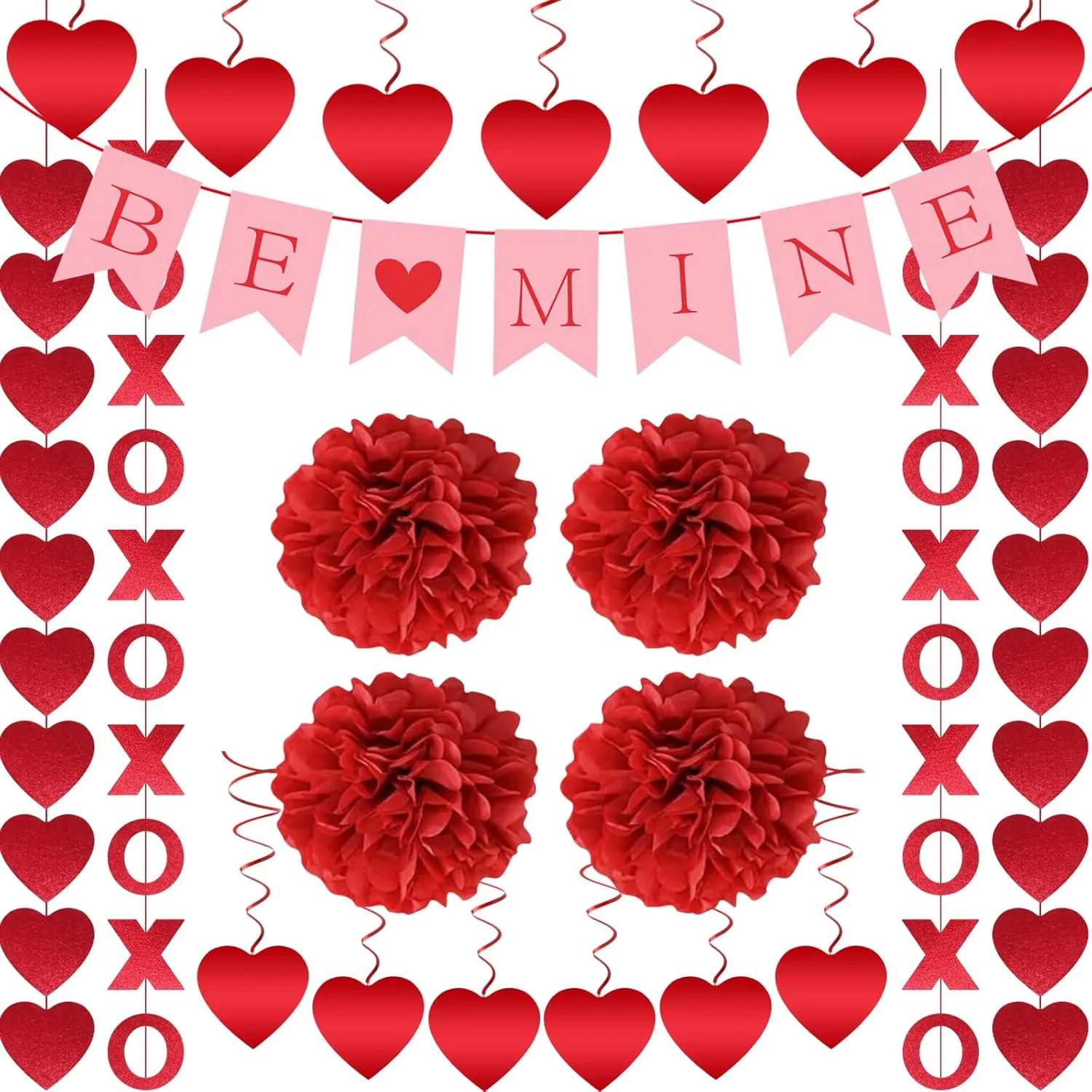 Valentines Day Decorations Set, 21 Pcs Hanging Red Valentines Day Decor for Home Office Classroom Wedding Party… OLANRUN