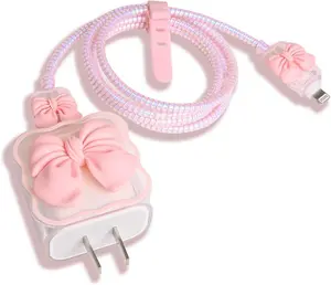 Compatible with  18W/20W USB-C Charger  Cute 3D Bow Tie Design Clear Soft Charger Protector Kawaii  Saver for  11 12 13 14 Pro Max Fast Power Adapter,  2 (5in1)