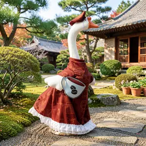Porch Goose Coffee Outfit – Dress Up Costume Set for Garden Goose Statue, Decorative Clothing for Seasonal Yard Display