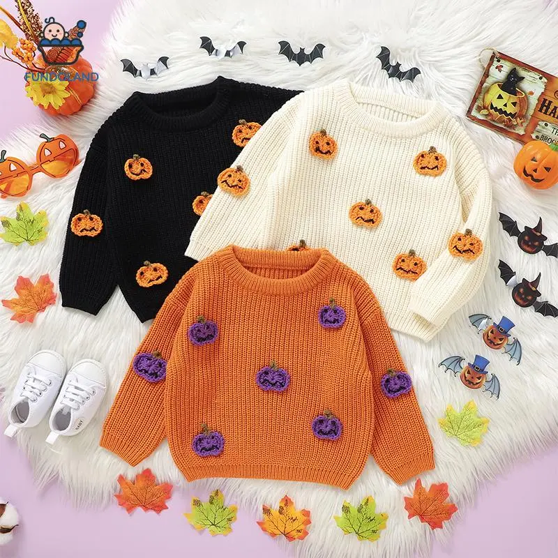 Unisex Toddler Pumpkin Pullover Sweatshirt - Crew Neck, 100% Acrylic Fibers Warm Knit Top for 18-24 Months, 2-3 Years Fall Winter Halloween Wear