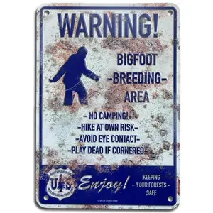 Bigfoot Breeding Area Metal Retro Plaque Warning Sign Metal  Sign Vintage Poster Wall Decor Gift For Home Office Shop Men Cave Garage Classroom Garden 8X12 InchChristmas and gifts Decorative Plaque Home Decor Products