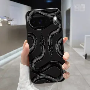 Rounded Edge Phone Case for Google Pixel 10 9 8 7 Pro A XL Poise Sinuous Serpent Image Pattern Anti-Scratch Shockproof TPU Bumper Drop-proof Cover Cellphone Protective