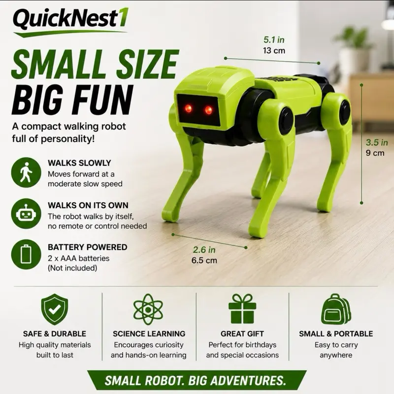 NEEDS TWO AAA Batteries Small 4-Legged Indoor Fun Robot, Slow-Walking Interactive Toy