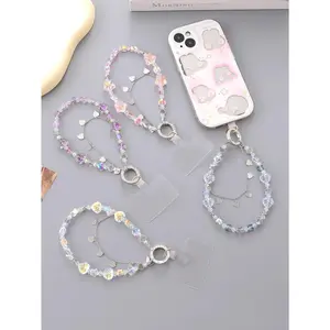 New Double Chain Heart-shaped Plated Five Pointed Star Bead Mobile Phone Pendant With Transparent Card