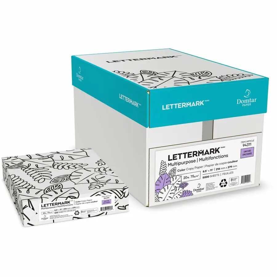Domtar DMR94311 Orchid Multipurpose Blank Sheets Paper - 20 lb, 8.5x11", Inkjet & Laser Compatible, Index, Opaque Text & Cover, Stylish Pastels, Lettermark Colors, Case of 10, 8 1/2" X 11"