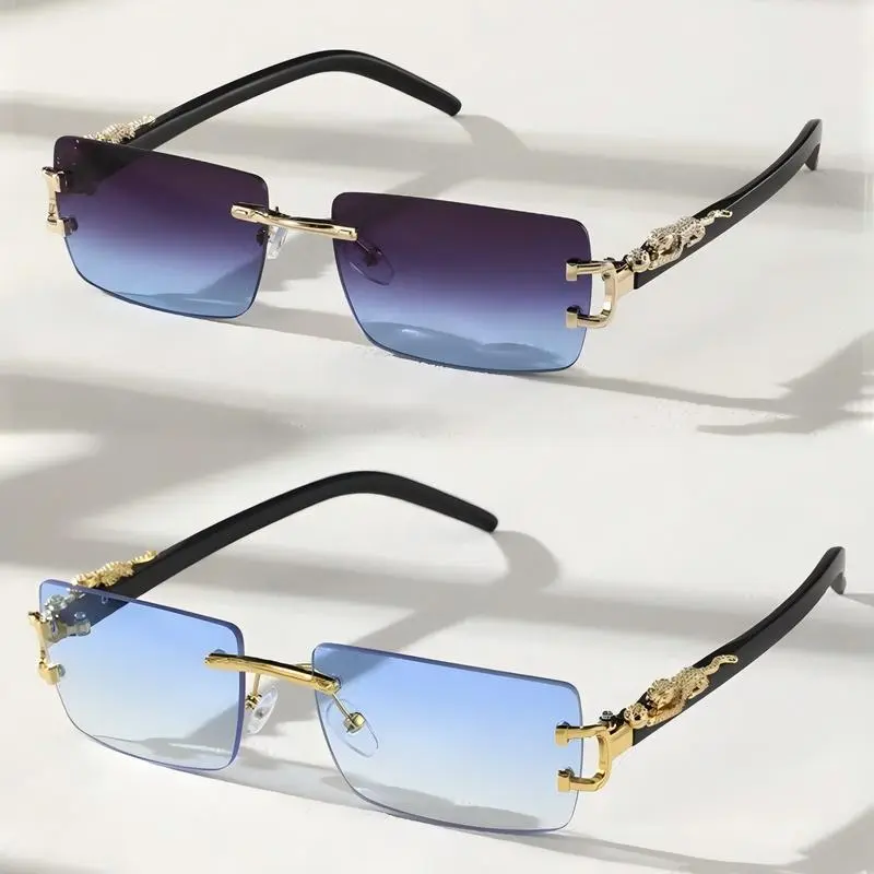 2PCS Frameless Rectangular Sunglasses for Men & Women, Trendy Personalized Fashion Eyewear, UV Protection, Stylish Shades for Daily Life & Casual Outfits