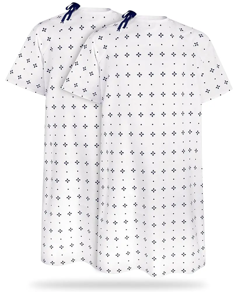 Utopia Care Unisex Patient Gown 2-Pack - Light, Cost-Effective, Geometric Print, Short Sleeve, Round Neck, Back-Tie Hospital Robe, Machine Washable Workwear for Nursing, Delivering a Baby, Fits up to 2XL, Clothes, Chemotherapy