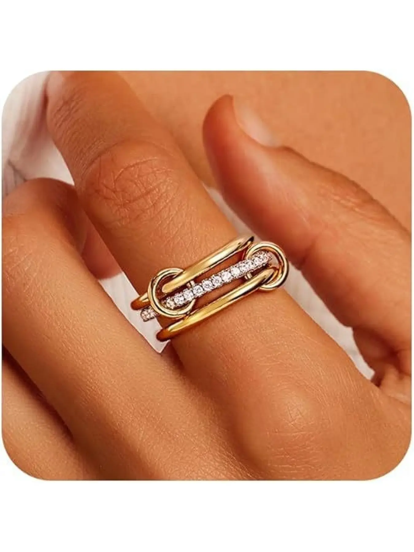 Stainless steel interlocking rings with full diamonds, three rings, four rings, new double-color multi-element style ring, stackable ring, Beautiful rings