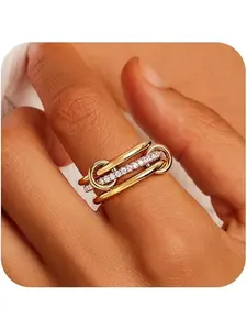 Stainless steel interlocking rings with full diamonds, three rings, four rings, new double-color multi-element style ring