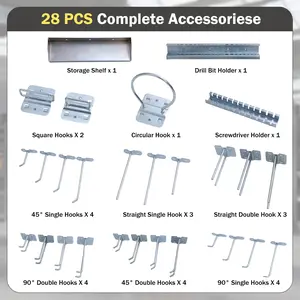 COSTWAY - Wall-Mounted Pegboard Kit with 3 Pegboards for Garage Workshop-Black