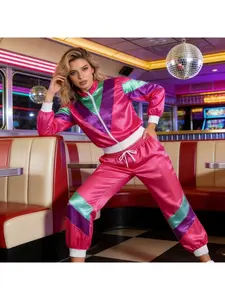 90s Disco Sportswear 2-piece Jogging Suit Retro Style Carnival Themed Party Outfit Live Role-playing Jacket and Pants Role-playing Costume