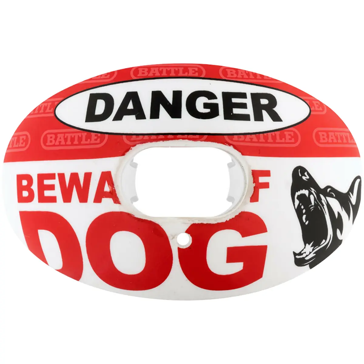 Battle Sports Beware Of Dog Oxygen Lip Protector Mouthguard - Red/White, Football Mouthguard, Breathability, Patented