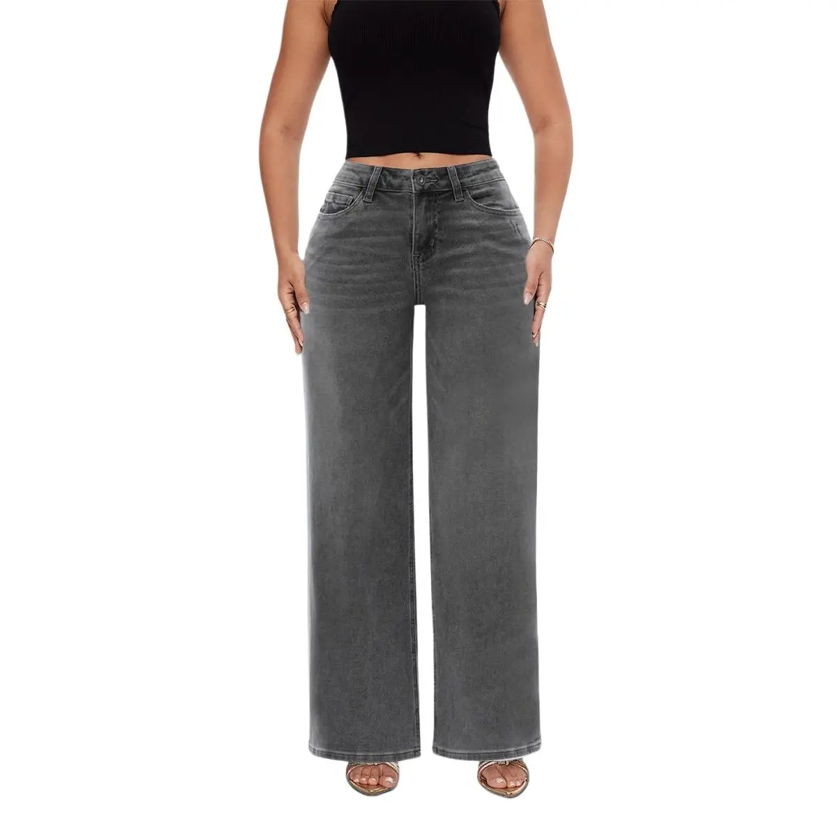 Magic ONESO Mid-low Rise Baggy Jeans Stretchy Wide Leg Distressed Denim Tummy Control Curve Hugging Plus Size Regular Size BBL Spring Fashion Daily Outfits