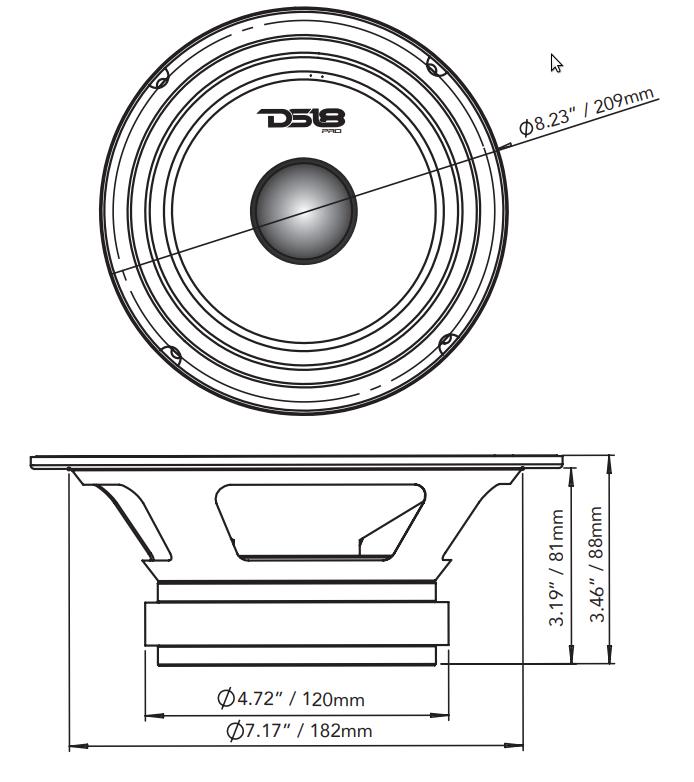 DS18 PRO-GM8.4B 8" Mid-Range Loudspeaker with Bullet 580 Watts 4-Ohm