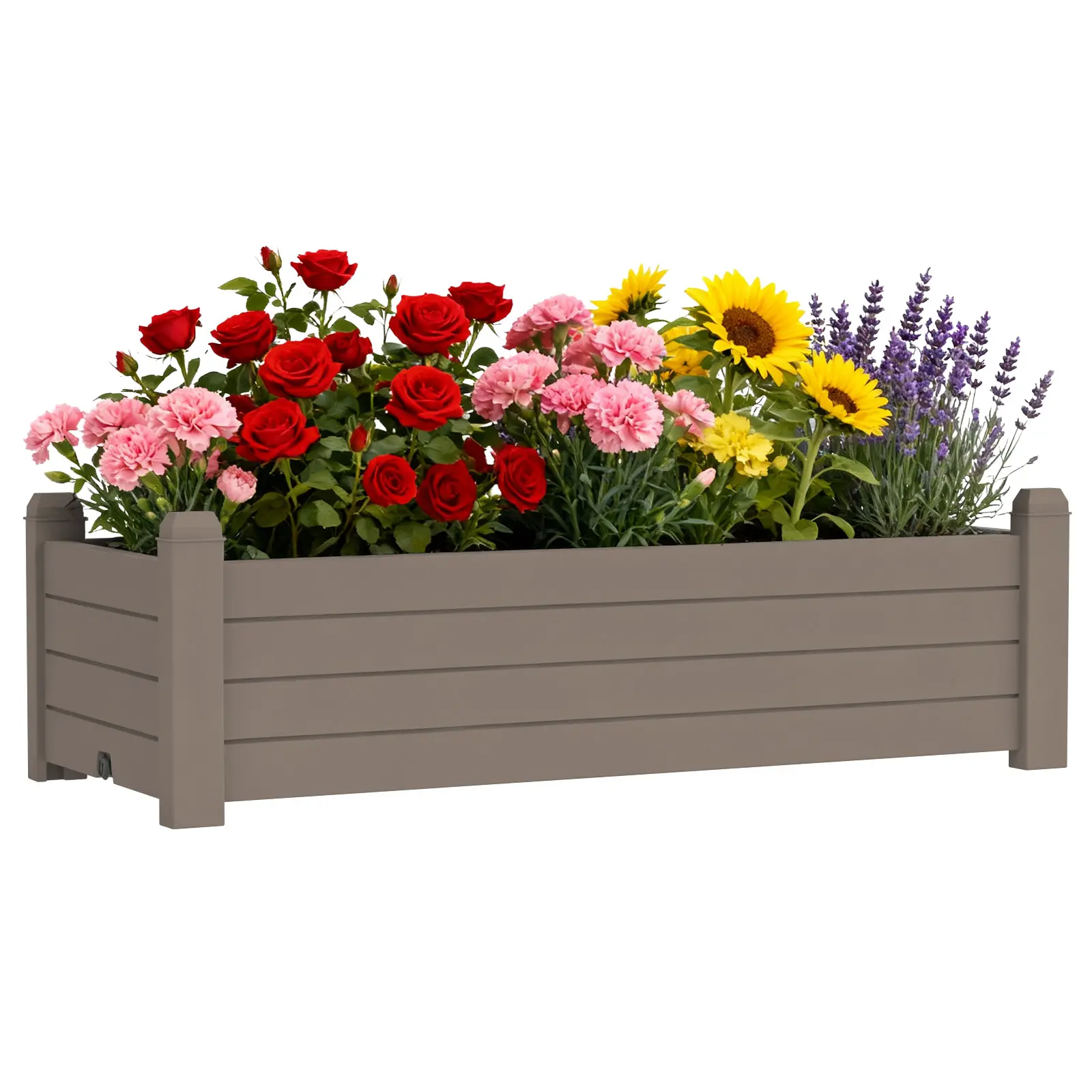 Extra Large Light Brown Rectangular Resin Wood-Look Flower Planter Box - Waterproof, Anti-Aging, Corrosion-Resistant, Easy to Install, with Drainage Hole, Home Decor Pots for Gardening, Community Landscapes, All Seasons Flower Pots & Planters