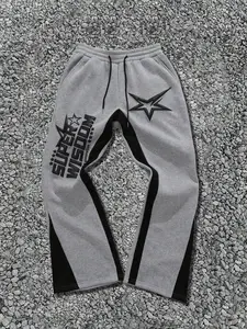 Men's Colorblock Star & Letter Print Drawstring Waist Pants, Regular Fit Street Fashion Pocket Trousers for Fall & Winter, Men's Bottoms for Daily Wear