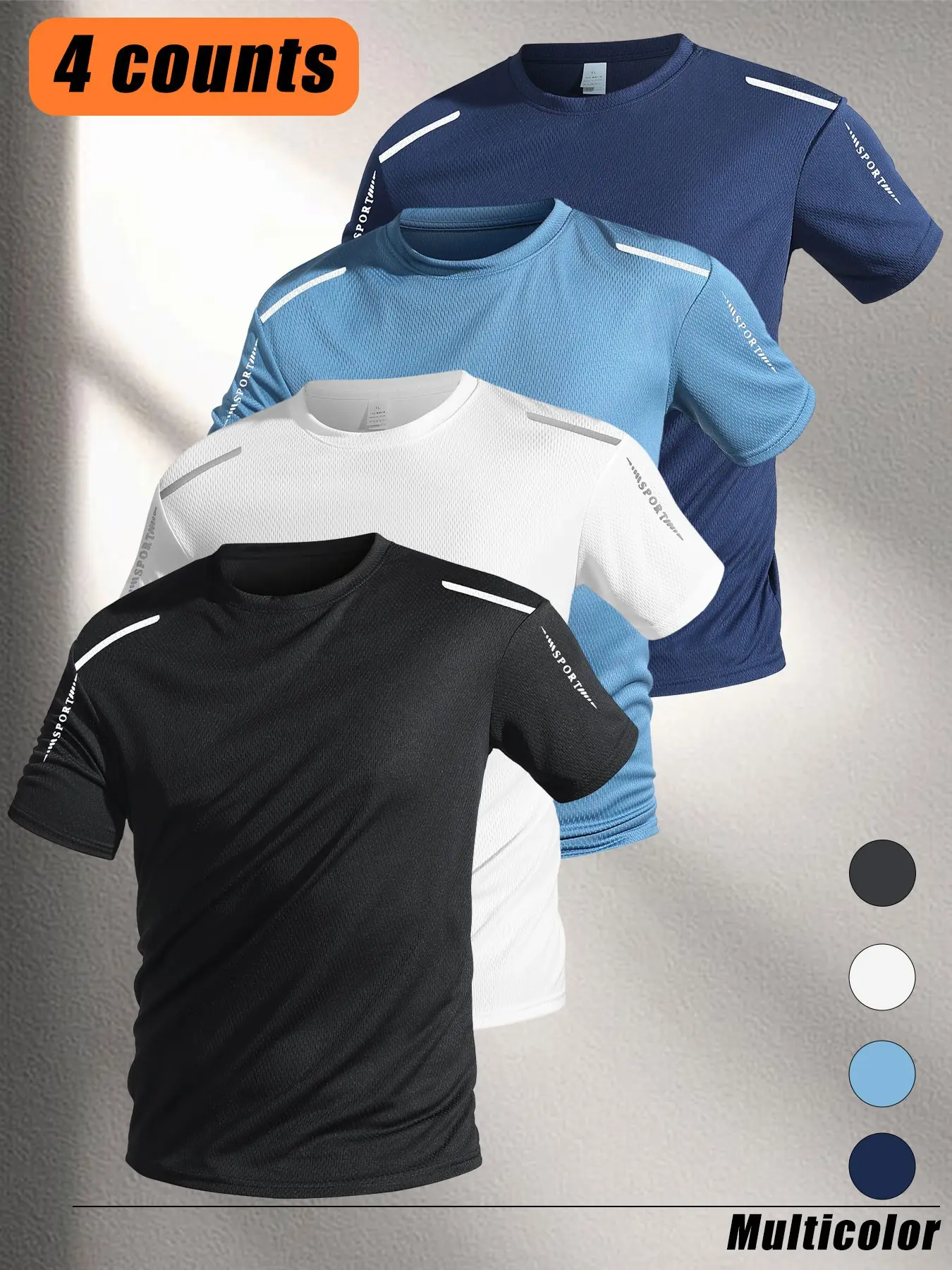4-Pack Men's Lightweight Performance T-Shirts, Multi-Color Options, Breathable Fabric, Multi-Scene Daily Gym, Athletic T Shirt, Athletic Tee