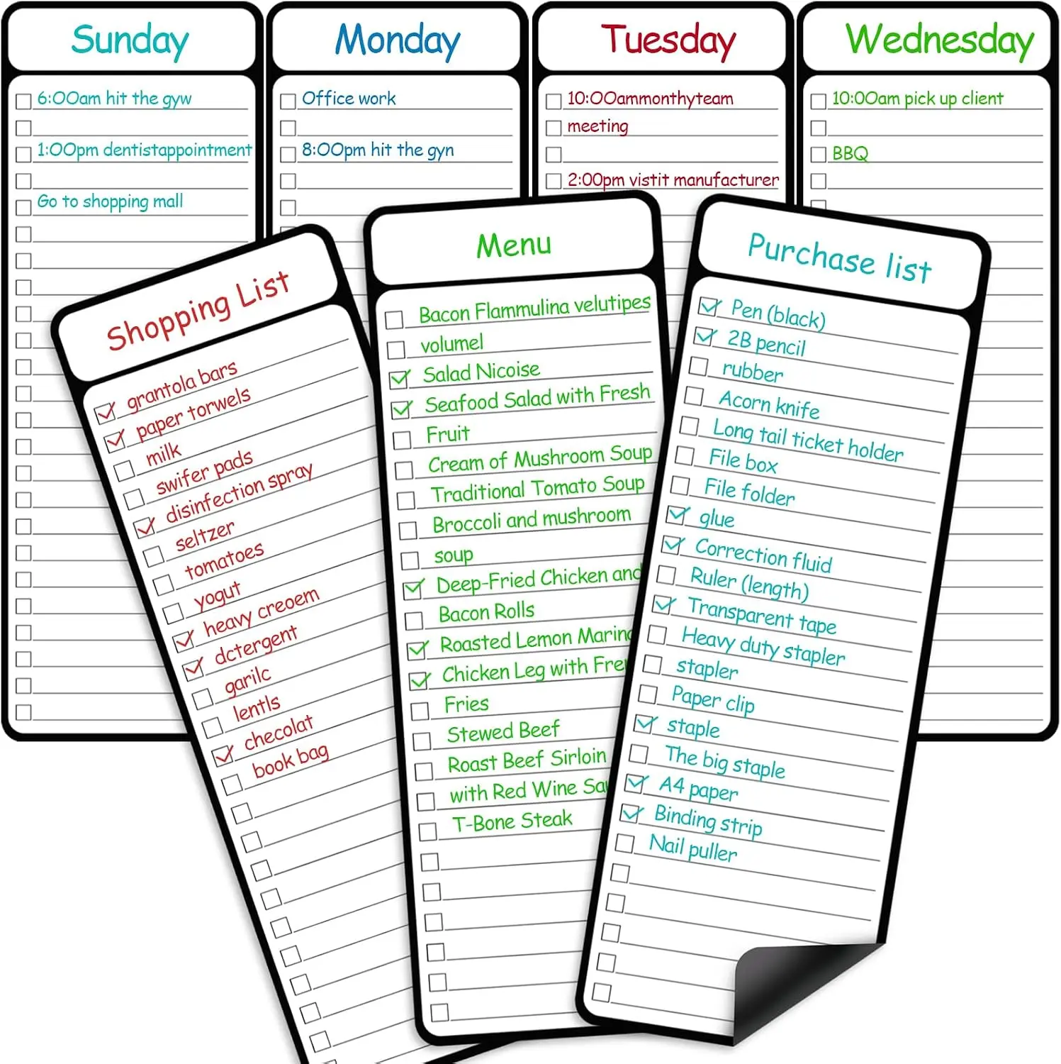7-Piece Magnetic Dry Erase White Board - 4'x11' Organization Tool, Multifunctional Weekly Planner, Refrigerator Chore Chart with Strong Magnetic Hold (Educational Arts & Crafts Accessory)