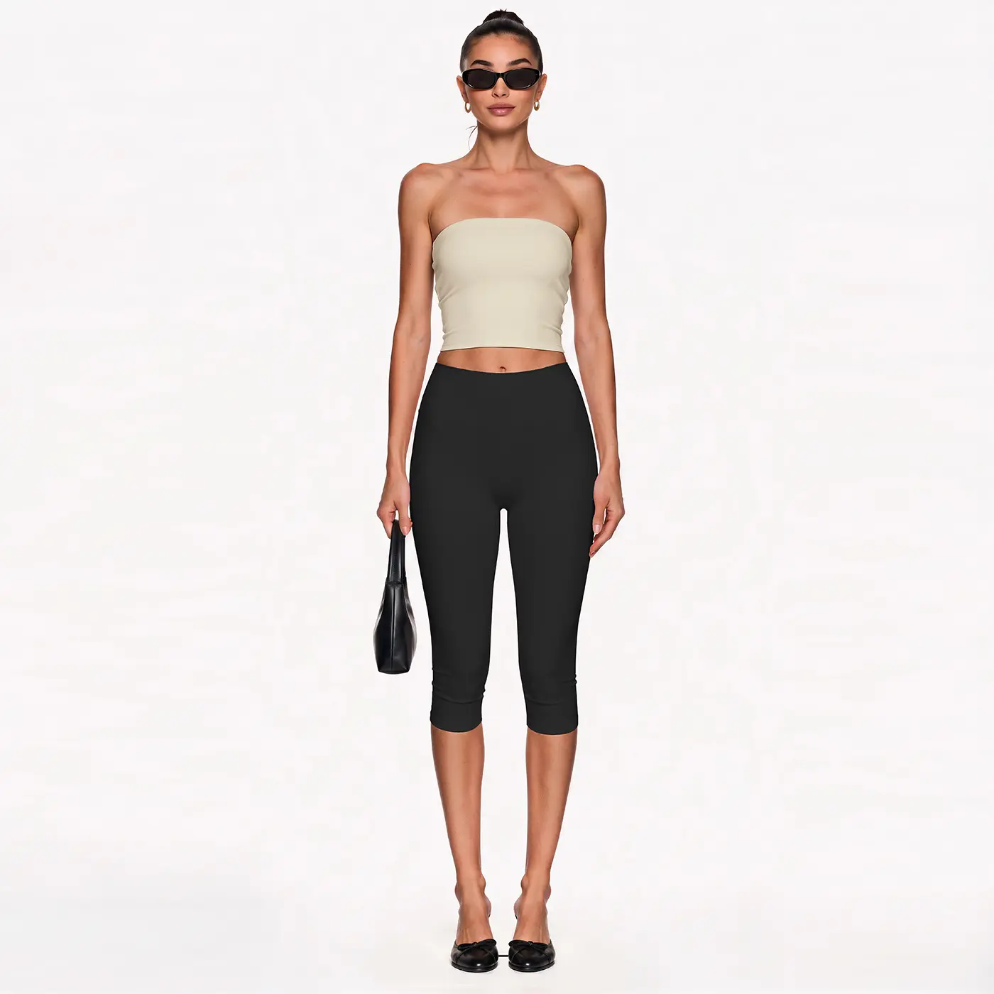 Dr. PEAR Premium Clean Aesthetic 2-Piece Fitted Sleeveless Short Strappy Tank Top & Stretchy Capri Pants, Versatile Everyday Basic Sports Clothes