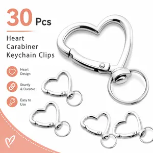 30 Pack Heart Shaped Metal Spring Snap Hooks – DIY Keychain Clips, Lobster Claw Clasps for Key Rings, Purse Straps, Jewelry Making – Small Connector for Crafts
