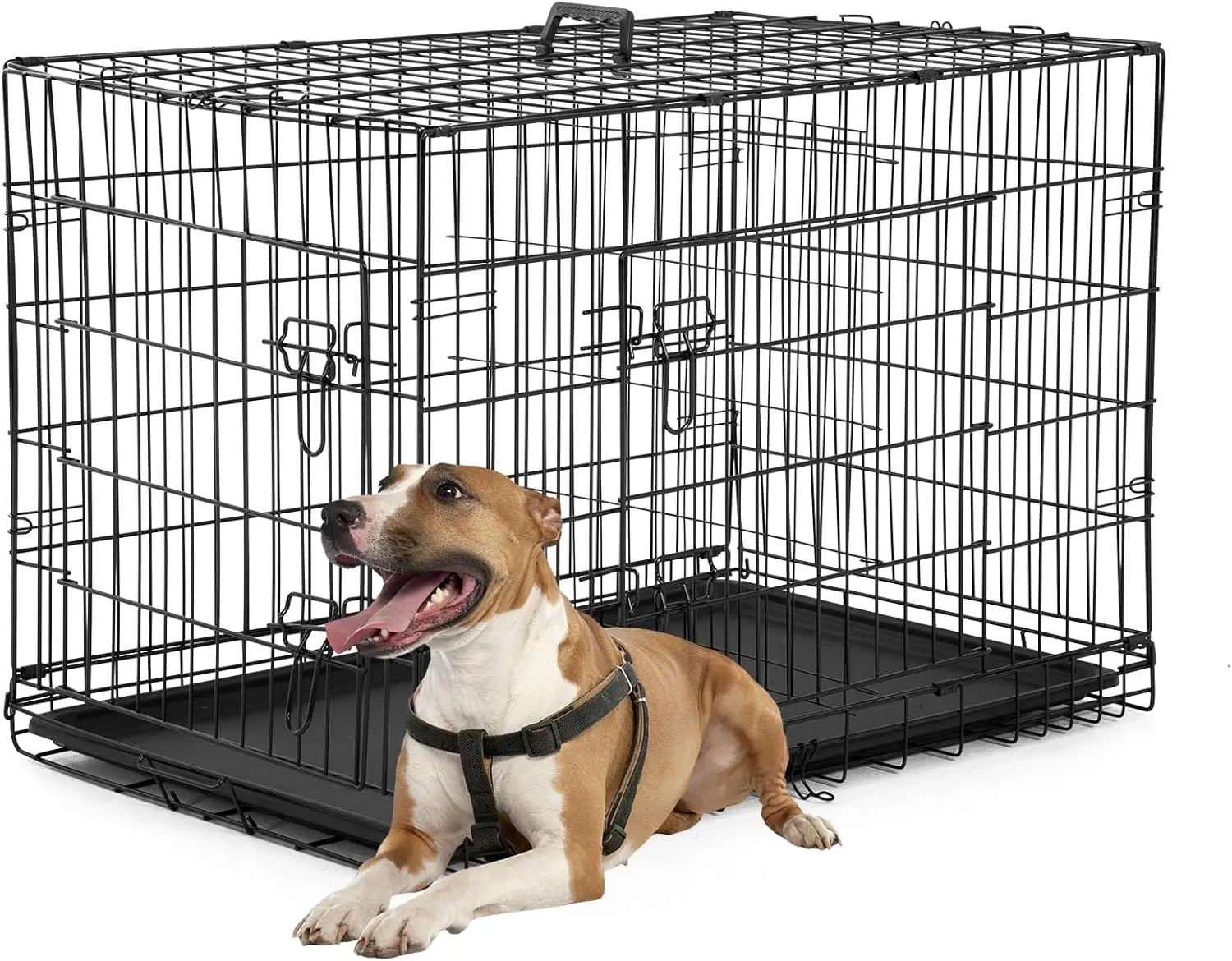 Dog Crate Dog Kennel Cage with Double Door 36 inch Folding Metal Wire Dog Cage with Removable Tray & Divider Panel Pet Crate for Medium Dogs Black