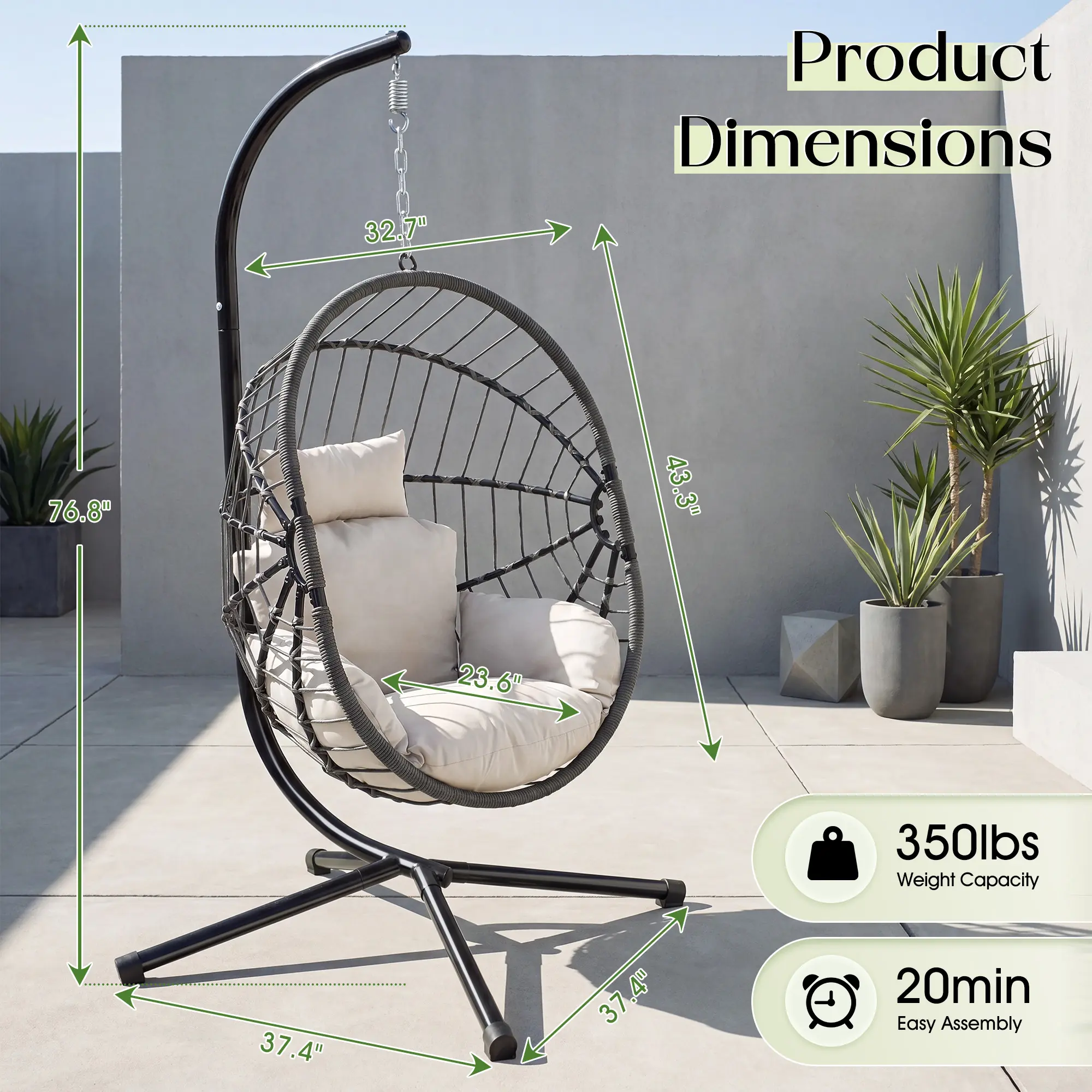 RIWENGO Hanging Chair with Stand, Wicker Rattan Egg Chair with Headrest & Arm Cushions,Indoor Outdoor Use - Perfect for Patio, Bedroom, Living Room summerwins