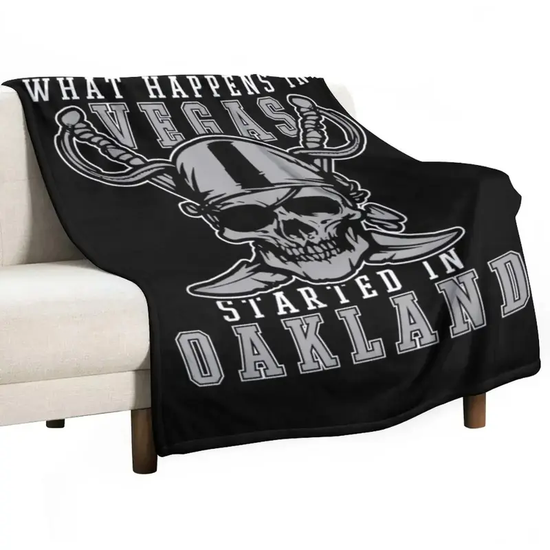 What Happens In Vegas Started In Oakland Football Raider Flannel Throw Blanket Suitable For Home, Office, Travel, Camping, And Car Use, Perfect Gift