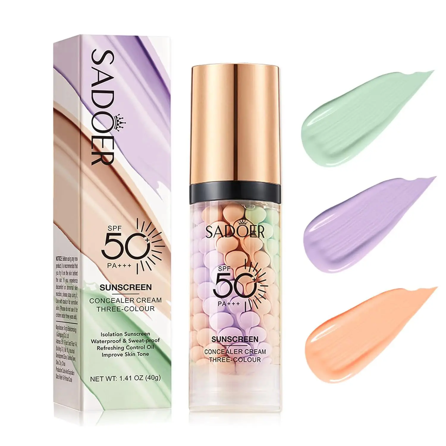 3-in-1 Liquid Foundation Primer Concealer, SPF50 Tinted Moisturizer with Color Correction - 1-Step Skin Tone Corrector, Blemish Coverage, Brightening & Radiance Boost, Quick Makeup for Students & Office Workers