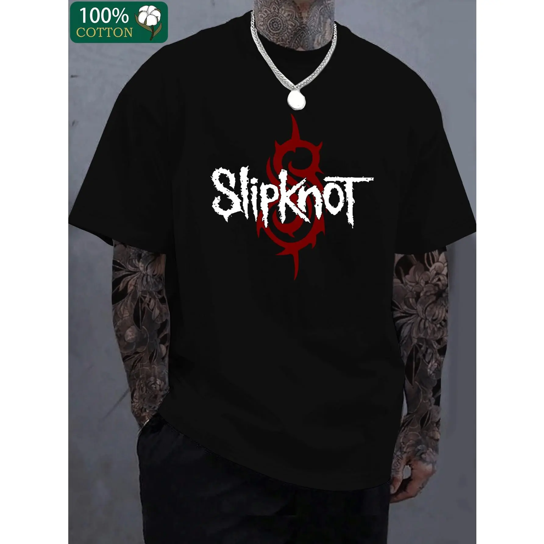 🔥 🖤 💙 Slipknot-Inspired Men's Cotton T-Shirt - Casual Short Sleeve, Crew Neck, Summer Fashion Top in Classic