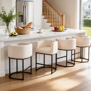 26" H Counter Height Bar Stools Set of 1/2/3/4, Modern Barrel Counter Stools with Backrest and Arms, Black Metal Frames,Linen Fabric Upholstered Accent Barstools for Kitchen Island,Beige/Gray/Black/Linen