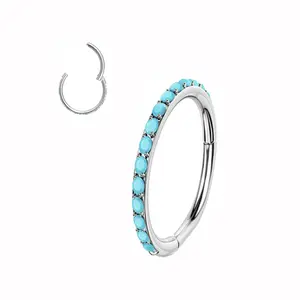 18G/20G Titanium Hinged Clicker Ring Septum Nose Ring Conch Helix Cartilage Piercing Daith Hoop Earrings Jewelry Trendy 8mm Turquoise Green