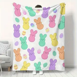 JIT Easter Peep Bunny Flannel Blanket 2D Single Print Festive Home Decor Couch Throw Soft Functional Holiday-Themed Attractive, Valentine's Day Gift, Gift for Him & Her