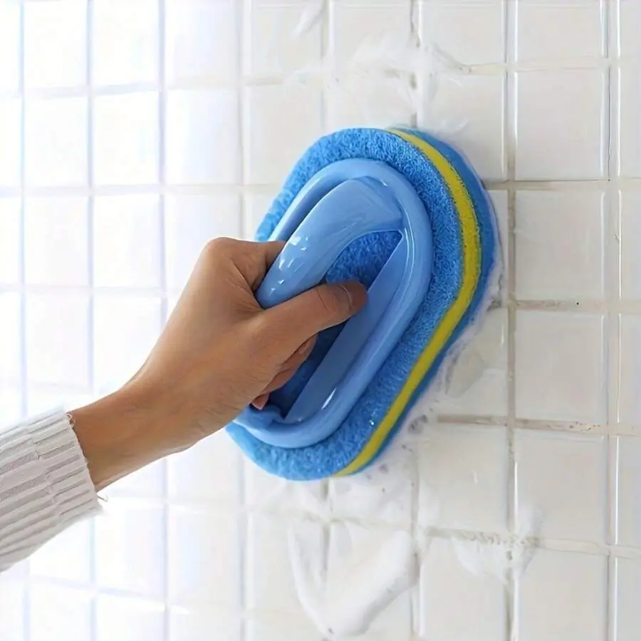 1pcs Shower Scrubber |   Ergonomic Handheld Sponge Scrubber, Two-Tone Design - Multifunctional Manual Cleaning Brush, Suitable For Bathtubs, Kitchens, Bathrooms, Etc. - Great For Cleaning Tiles, Pots And Stains, Bathroom Accessories