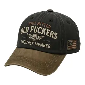 Old Fuckers Club Distressed Vintage Baseball Cap Embroidered 100% Bitter Lifetime Member Adjustable Hat with American Flag Patch