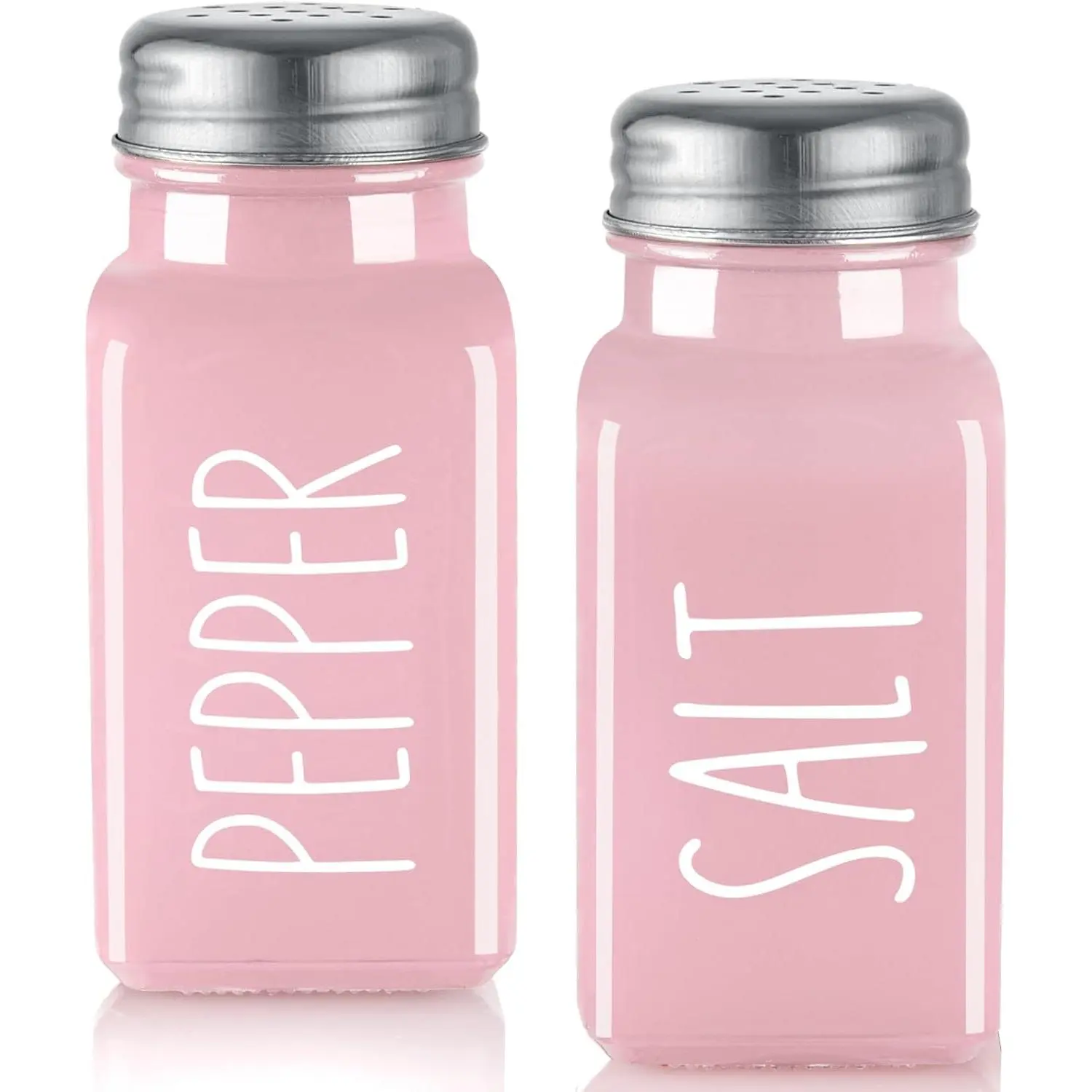 Pink Salt and Pepper Shakers Set - Pink Kitchen Decor and Accessories - Cute Glass Salt Shaker for Kitchen and Table, RV, Camp,BBQ