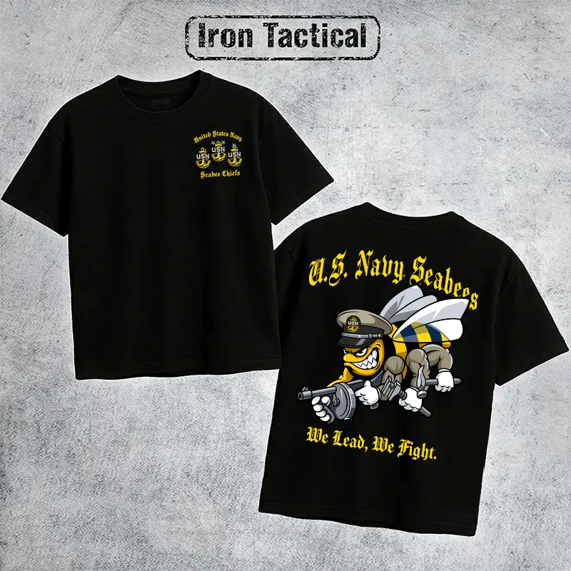 Iron Tactical U.S. Navy Seabees Bee T Shirt Men's Retro Tactical U.S. Navy Graphic Tee Outdoor Sports Apparel Gift Men