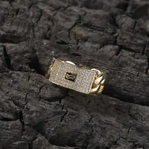 New Technology Anti-Rust 14K Gold Iced Ring | Hip Hop CZ Diamond Chain Ring for Men gf promise