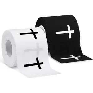 2 Pcs Christian Cross Athletic Sports Tape - 2in x 23ft Secure Wrapping Tape for Soccer, Gymnastics, White & Black Cross Design, Jesus Religion Themed Christmas Gift