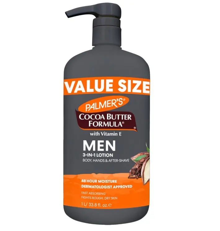 Palmer's Cocoa Butter Formula Men's Face Moisturizer & Body Lotion for Dry Skin, 33.8 oz, 3-in-1 Fast Absorbing Lotion for Men, 48-Hr Hydration with Vitamin E, Soothes Dryness, Dermatologist Approved
