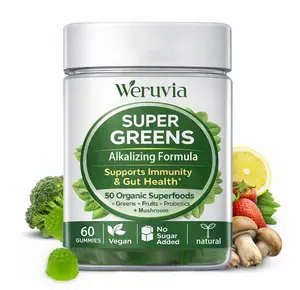 Organic Super Greens Gummies (Natural Flavor) — Packed with 50 organic superfoods and rich in dietary fiber; a blend of fruits, vegetables, mushrooms, and probiotics designed to help boost energy levels. 60-Count.