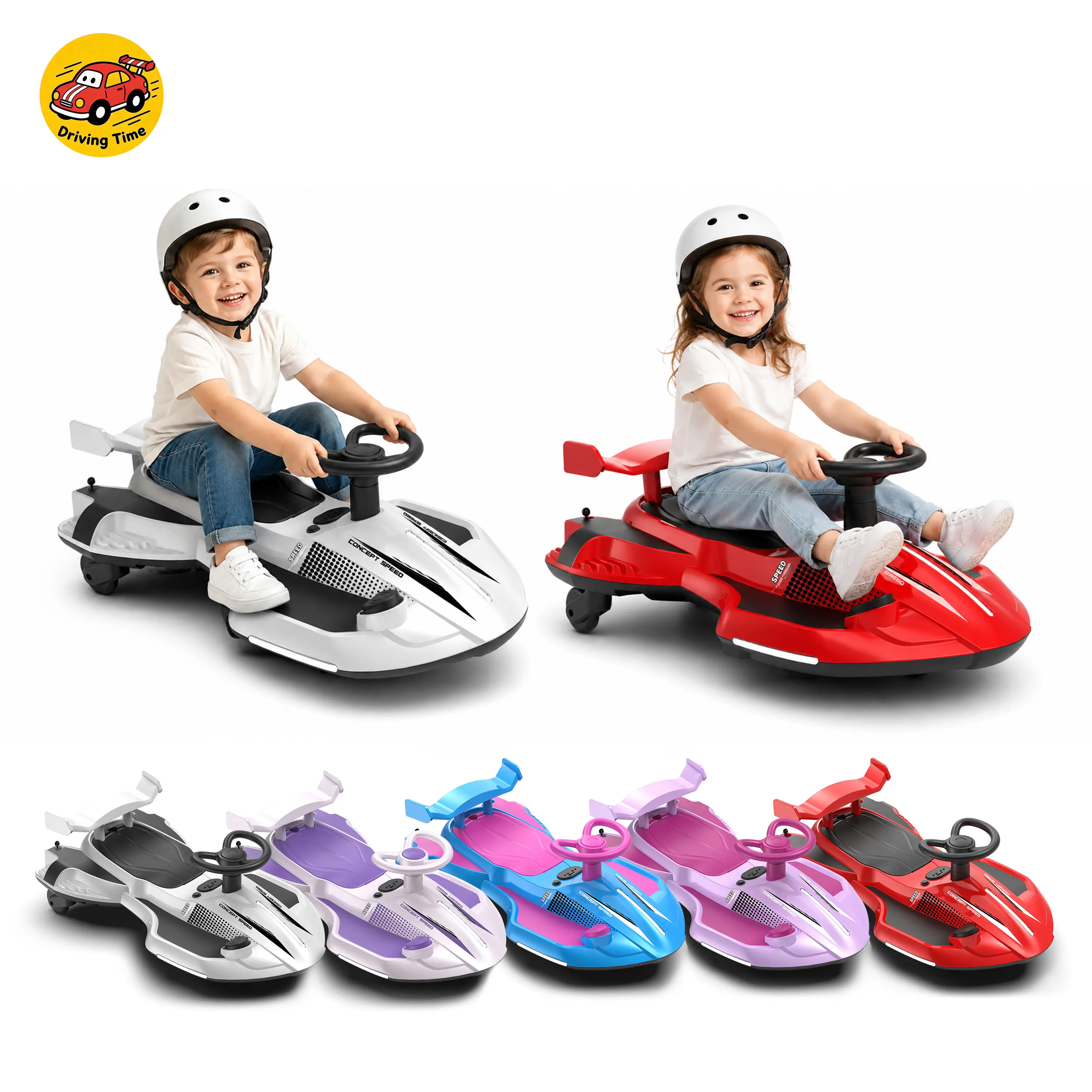12V Kids Electric Wiggle Ride-On Car for 3-4 Years (Ages 3+), 35W Motor, 3.73–4.35mph Car Speed, 360° Continuous Drifting, Rear Mist Spray, Cool LED Lights, Flashing Rear Wheels, Music, USB, MIC, Power Display, Triangular Anti-Tip Chassis, Cells, Ride On