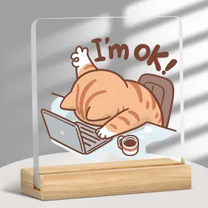 Acrylic Desktop Decorative Ornament, Funny Cat Design Desktop Decoration, Office Home Decor, Birthday Gift, Holiday Gift for Coworker Leader, Acrylic Plaque Decor, Novelty Decor