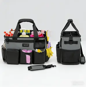 Wearable cleaning bag for cleaning cars and tools with a built-in cleaning tool storage bag 5 foldable compartments organizer pocket and durable shoulder strap