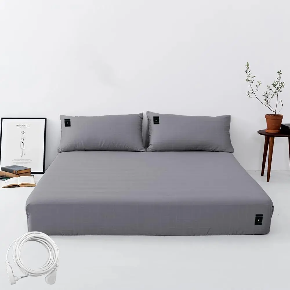 Grounding Sheets  XL Grounding Fitted Sheet with Cord,   Sleep Solution, Deep Pocket Grounding Bed Cover for Enhanced Well-Being( XL,39x80x14in, Gray)