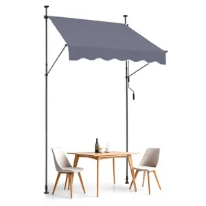 summervibes VEVOR 59x 47 Patio Awning Retractable, Awning Sunshade Shelter with Manual Crank Handle, Outdoor Patio Canopy Sunsetter Deck, Adjustable Height from 86 to 122 in, for Patio/Balcony/Yard, Dark Gray, Patio Shade